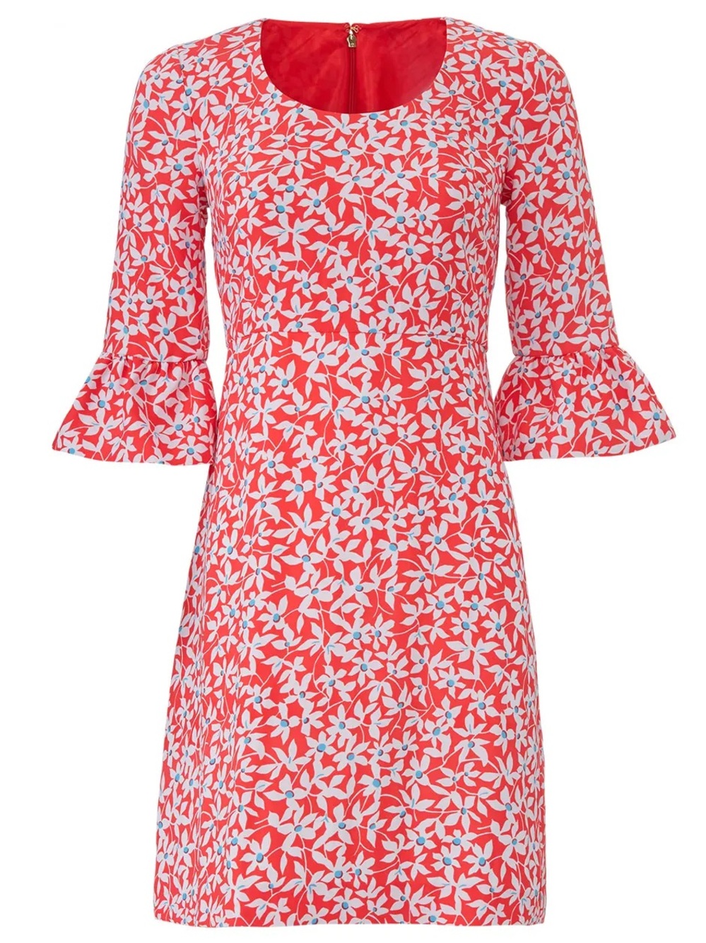 Draper James Daisy Floral Red & White Half Length Bell Sleeve Midi Dress Size 8